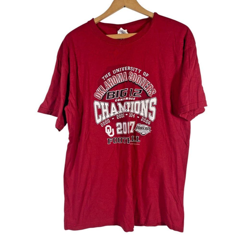 OU Sooners T Shirt Size Large Big 12 Champions 2017 Oklahoma Red Mens Cotton